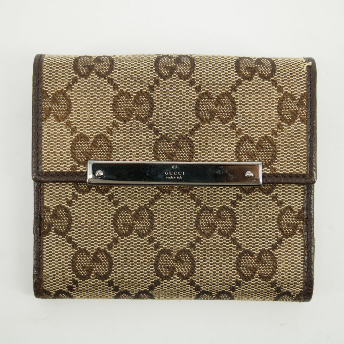 Gucci Brown GG Canvas x Leather Compact Wallet #2628