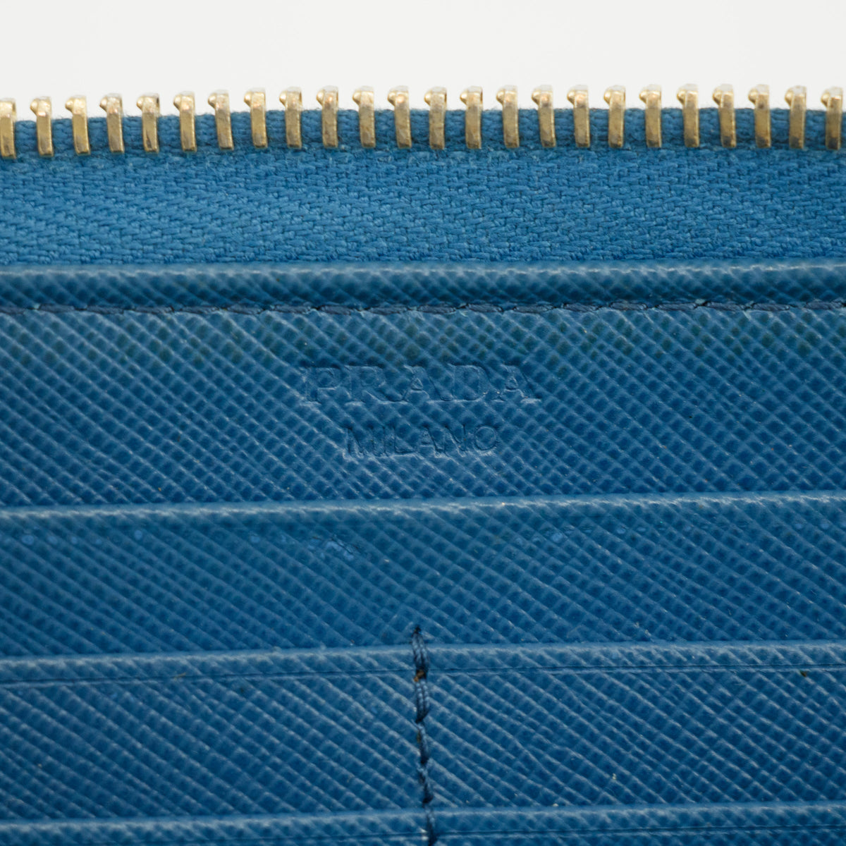 Prada Blue Saffiano Leather Long Bow Zip Around Wallet #3427