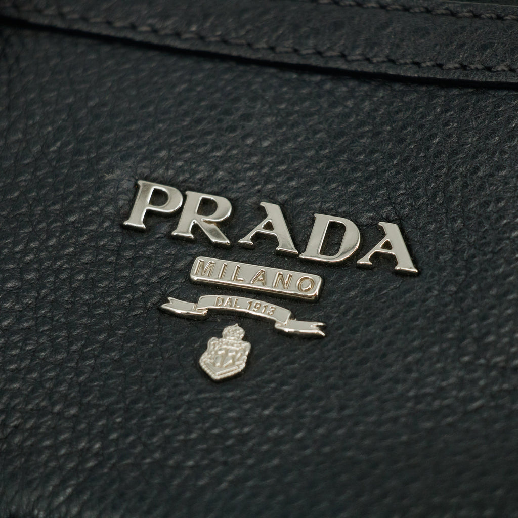 Prada Vitello Phenix Black Top Handle 2Way Shopping Shoulder Bag #3577