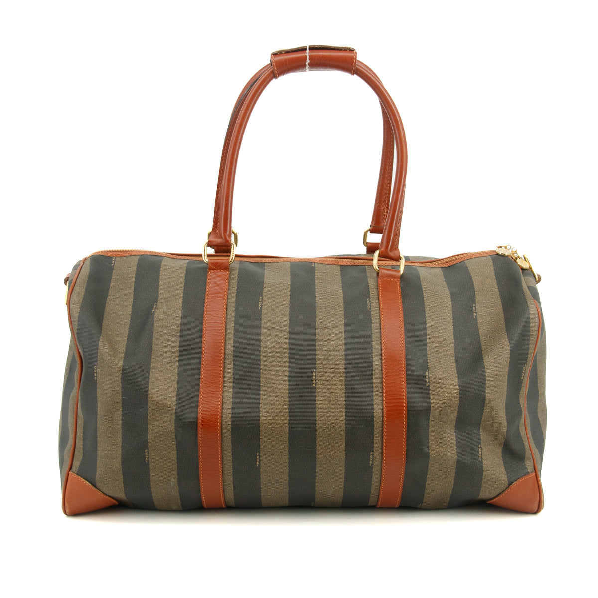 Fendi Pecan Pattern PVC x Leather Boston Bag Brown #3604