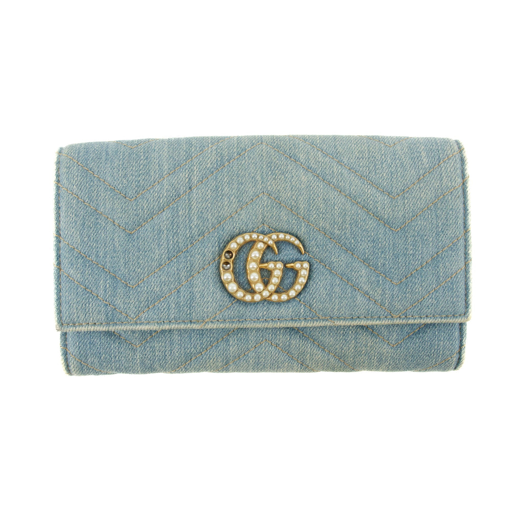 Gucci Denim Blue Marmont Continental Long Wallet #4717