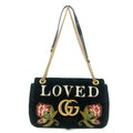 Gucci Black Velvet Loved Embroidered Marmont Shoulder Bag #6091