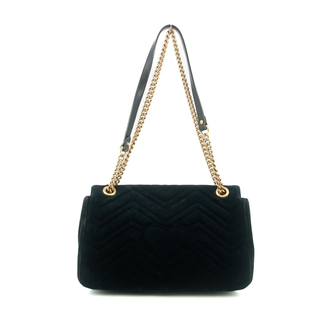 Gucci Black Velvet Loved Embroidered Marmont Shoulder Bag #6091
