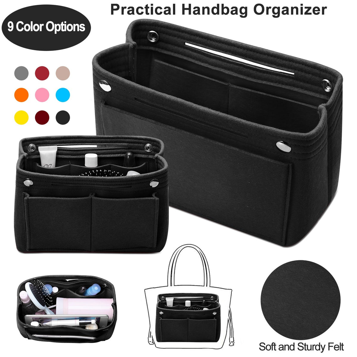 Felt Handbag Insert Organizer Purse Tote Shaper Bag in Bag Cosmetic Bag Handbag Purse Organizer