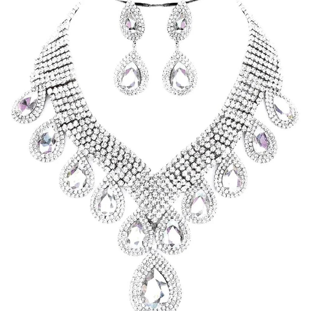 Rhinestone Drop Necklace & Earrings Set