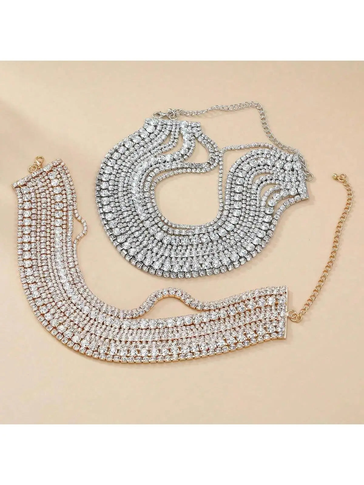 Multi Layered Rhinestone Chain Choker Necklace