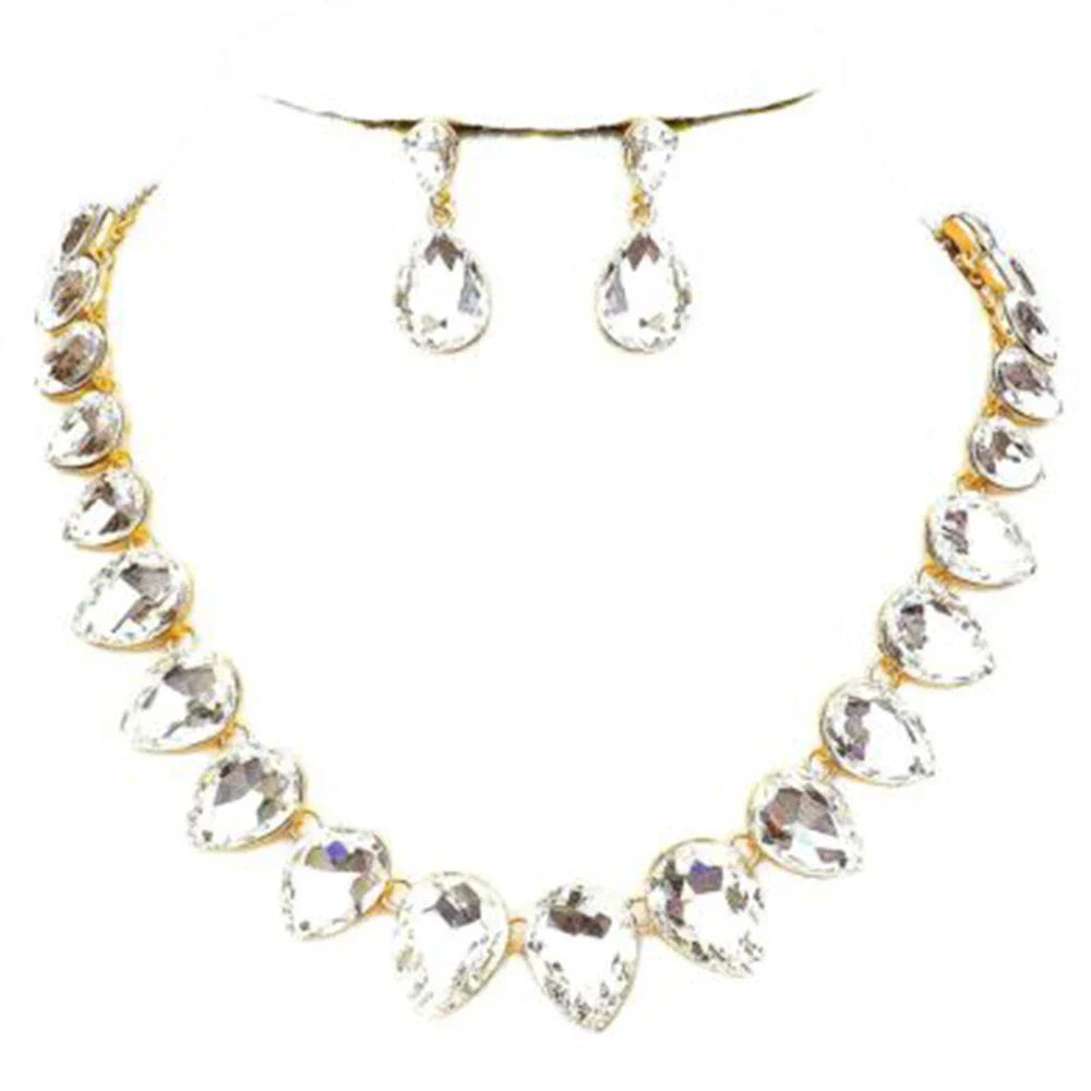 Rhinestone Drop Necklace & Earrings Set