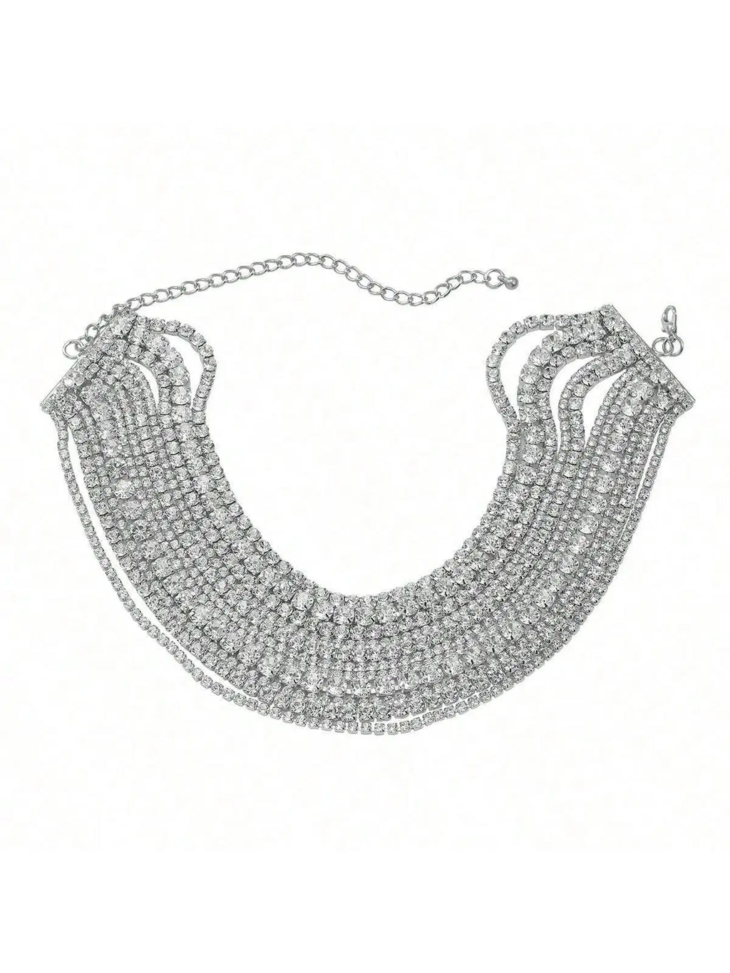 Multi Layered Rhinestone Chain Choker Necklace