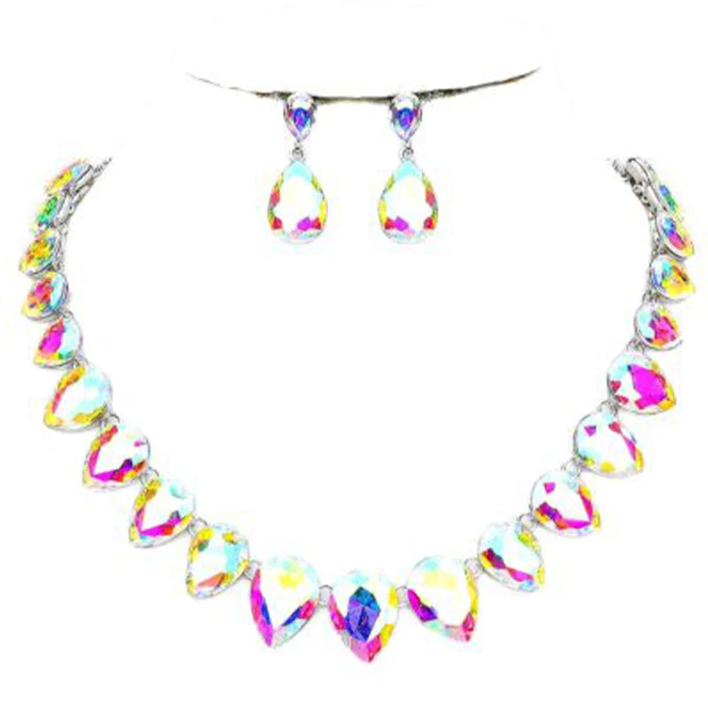 Rhinestone Drop Necklace & Earrings Set