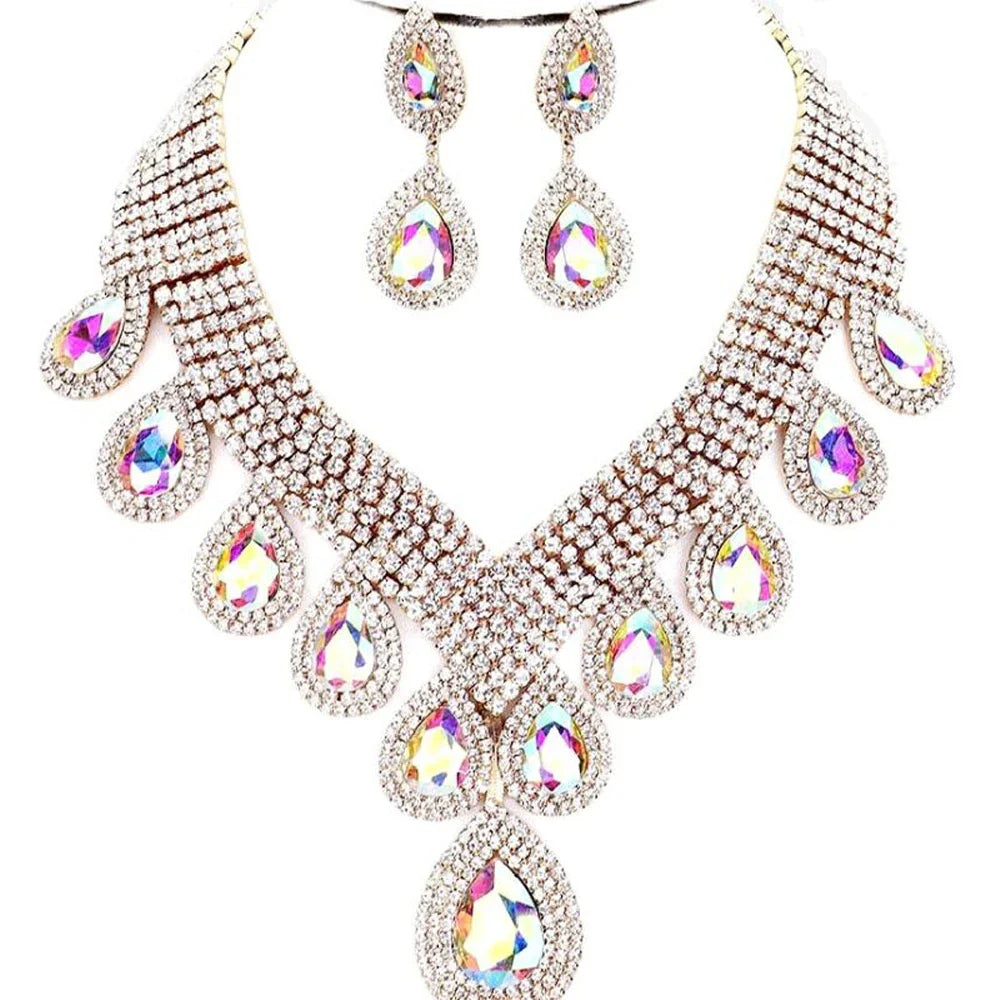 Rhinestone Drop Necklace & Earrings Set